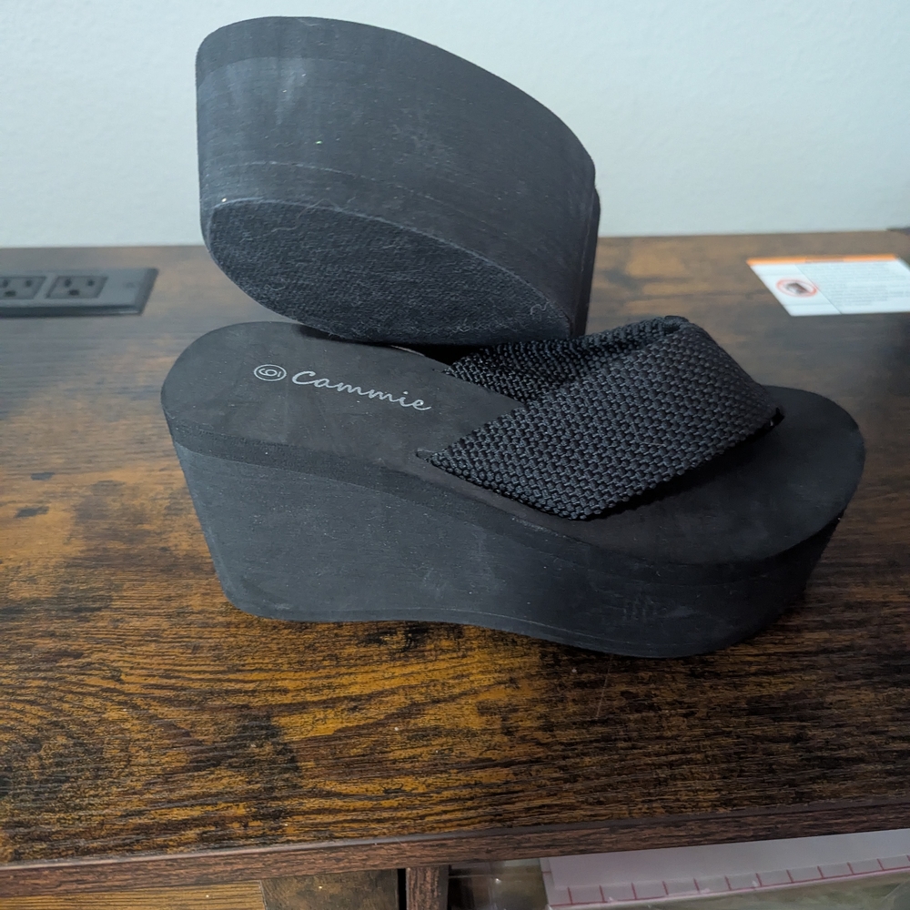 Black Wedge Sandals
